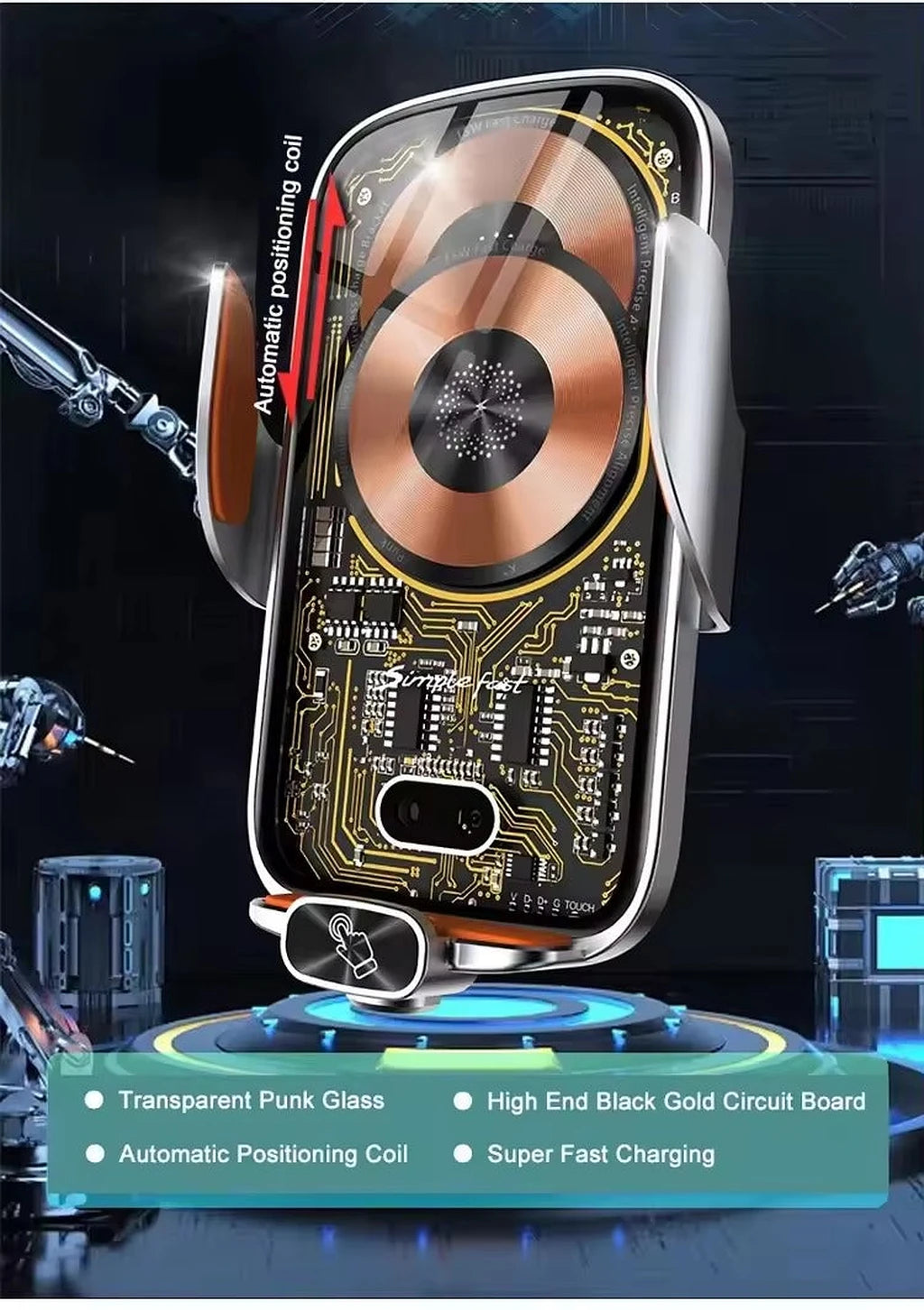 V558 Wireless Fast Charger Magnetic Sensor Mobile Holder-حامل هاتف محمول بمستشعر مغناطيسي وشاحن لاسلكي سريع V558-Auto-Emporio-Kuwait.0