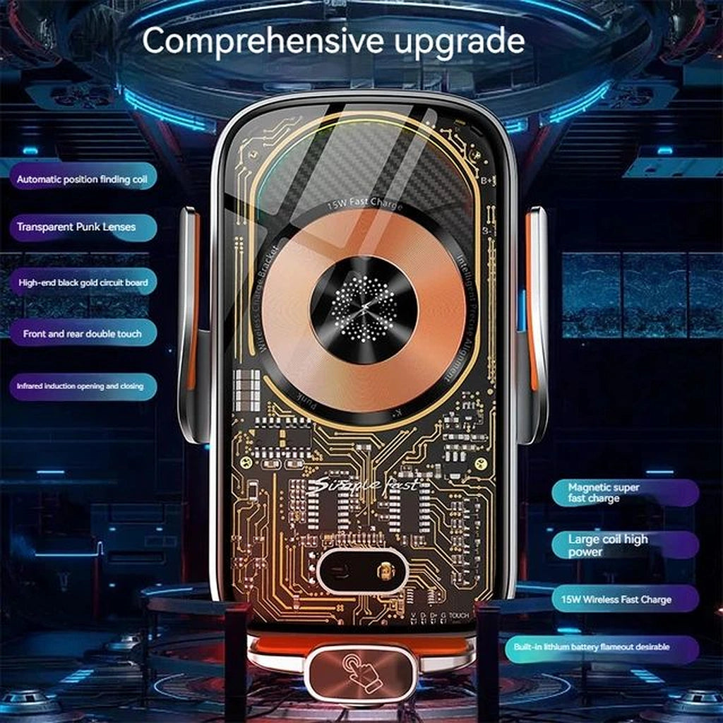 V558 Wireless Fast Charger Magnetic Sensor Mobile Holder-حامل هاتف محمول بمستشعر مغناطيسي وشاحن لاسلكي سريع V558-Auto-Emporio-Kuwait.0