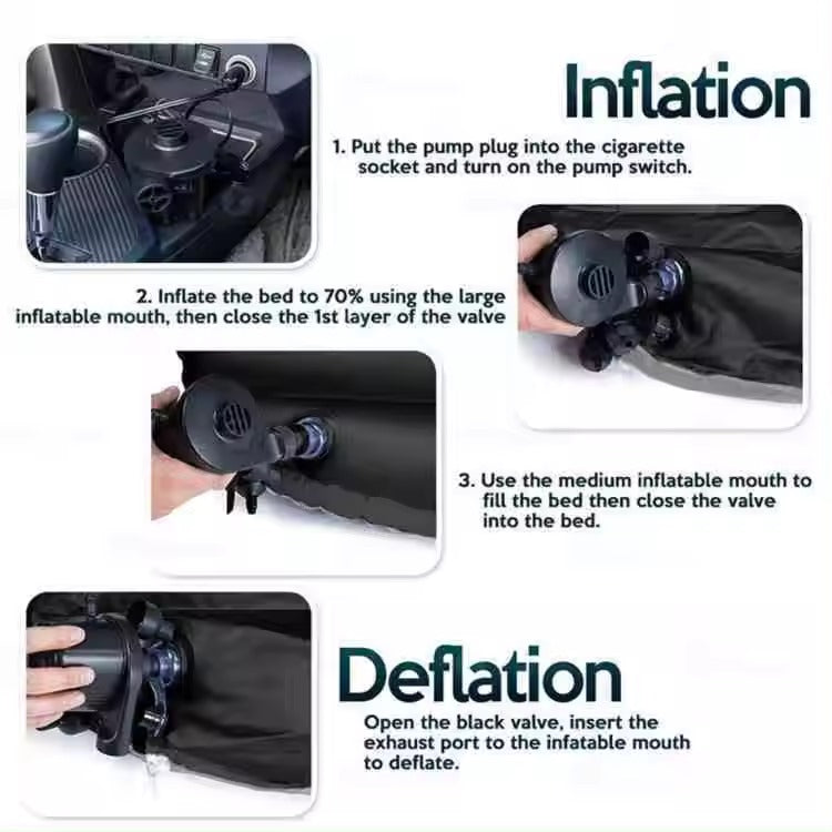 Premium Multipurpose Car Bed for Back Seat (Black) - Inflatable,Foldable & Durable Mattress with Quick Inflation Pump, Repair Kit & 2 Pillows