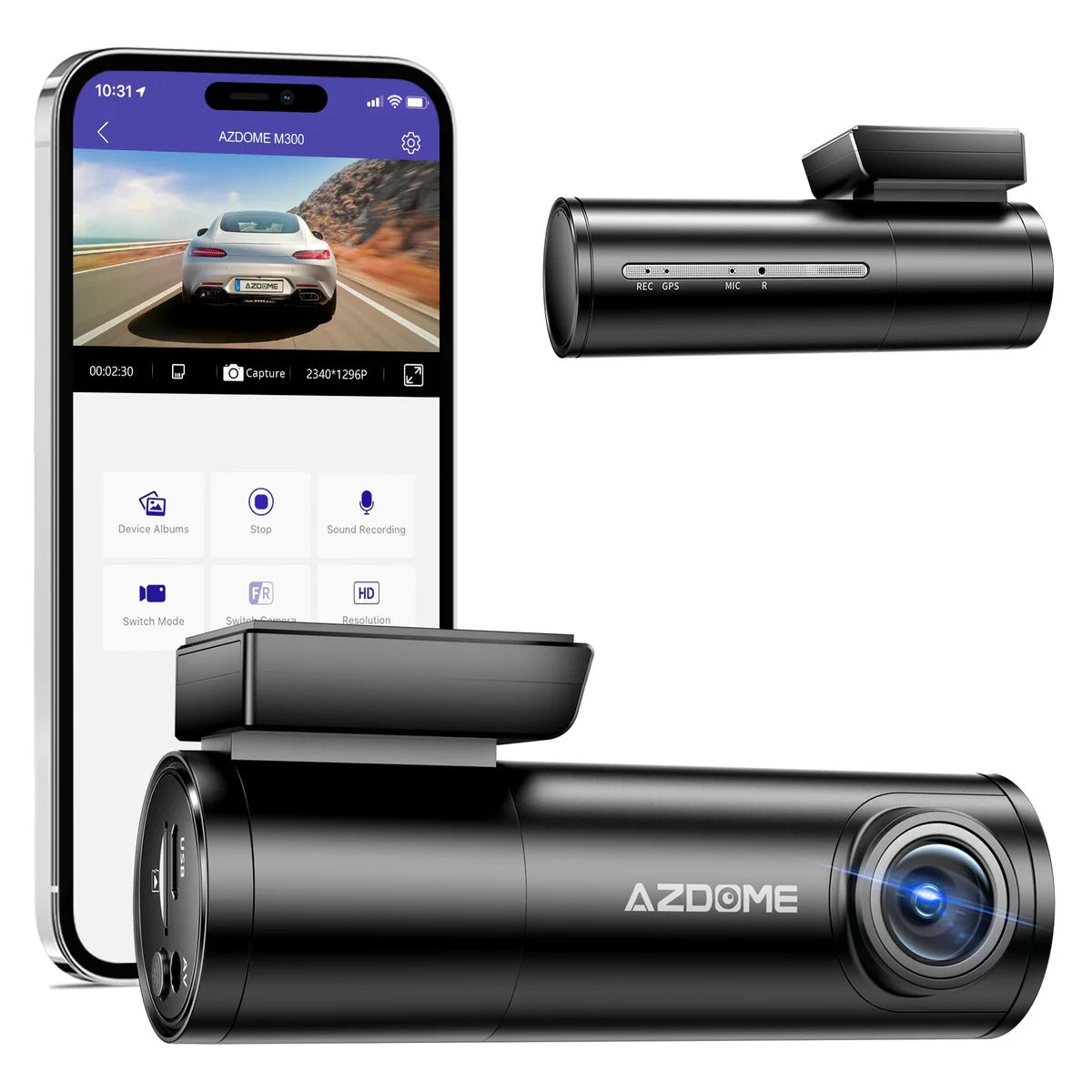 AZDOME M300 1CH 1296P Dash Cam with Wifi,Voice Control,Night Vision