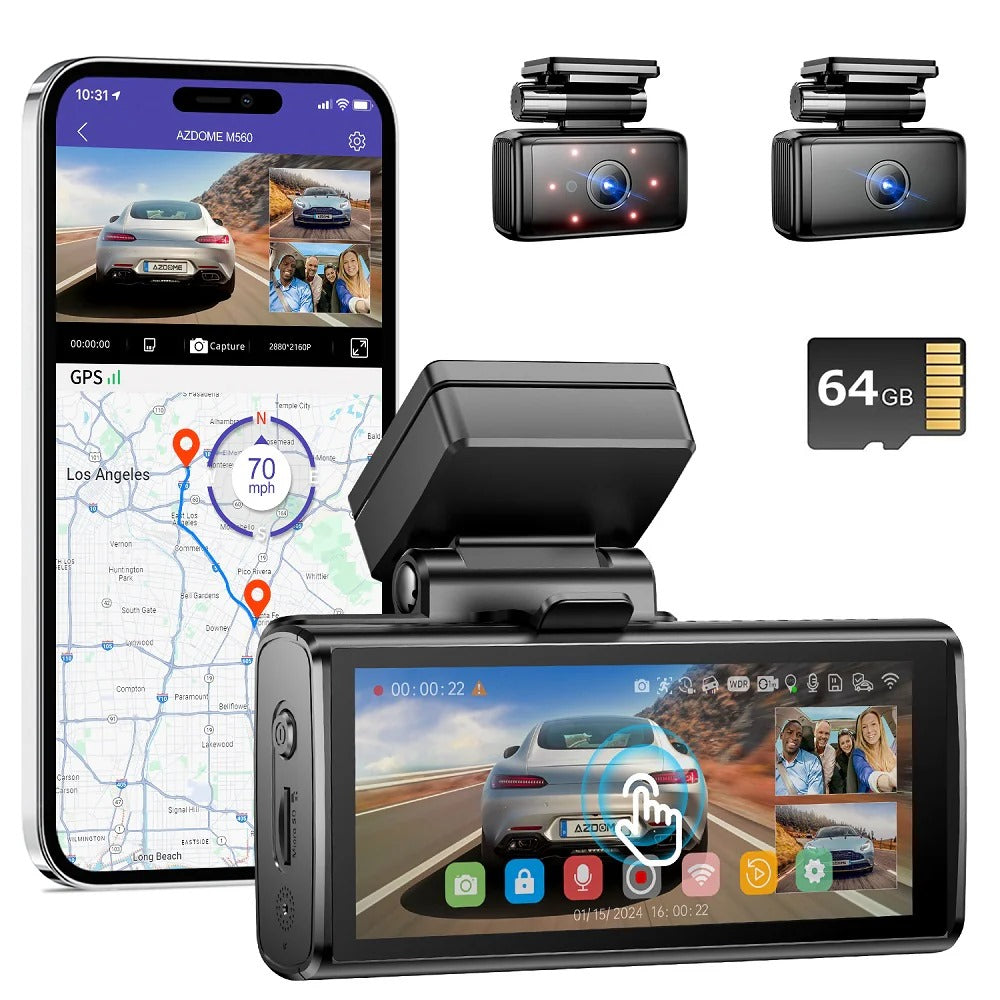 AZDOME M580 3CH 5K Dash Cam with 4" Touch Screen IR Night Vision