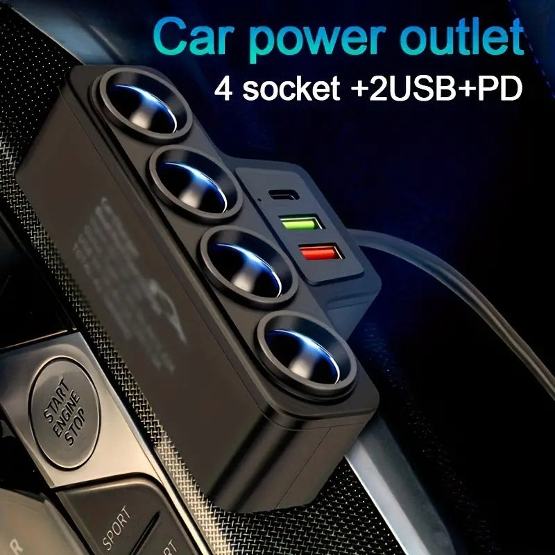 4-in-1 Car Charger - USB & PD Fast Charge, Multi-Device Simultaneous Charging Adapter