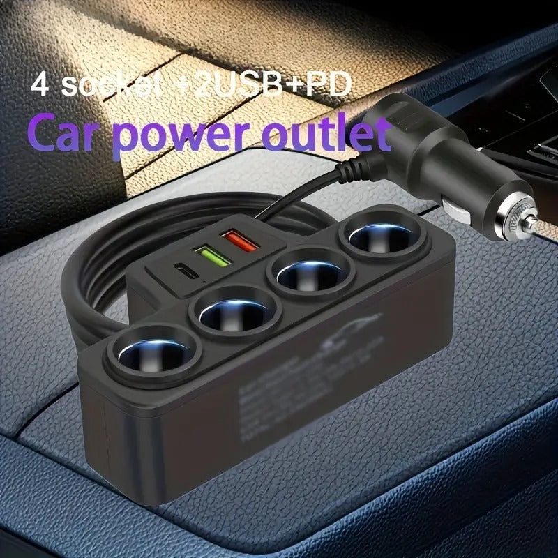 4-in-1 Car Charger - USB & PD Fast Charge, Multi-Device Simultaneous Charging Adapter