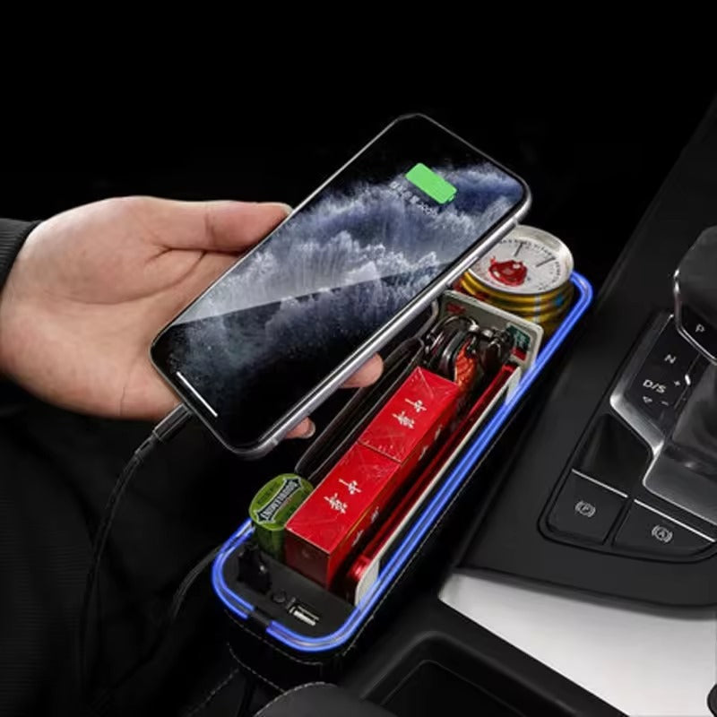 PU Leather Car Seat Gap Filler Organizer with USB Charging