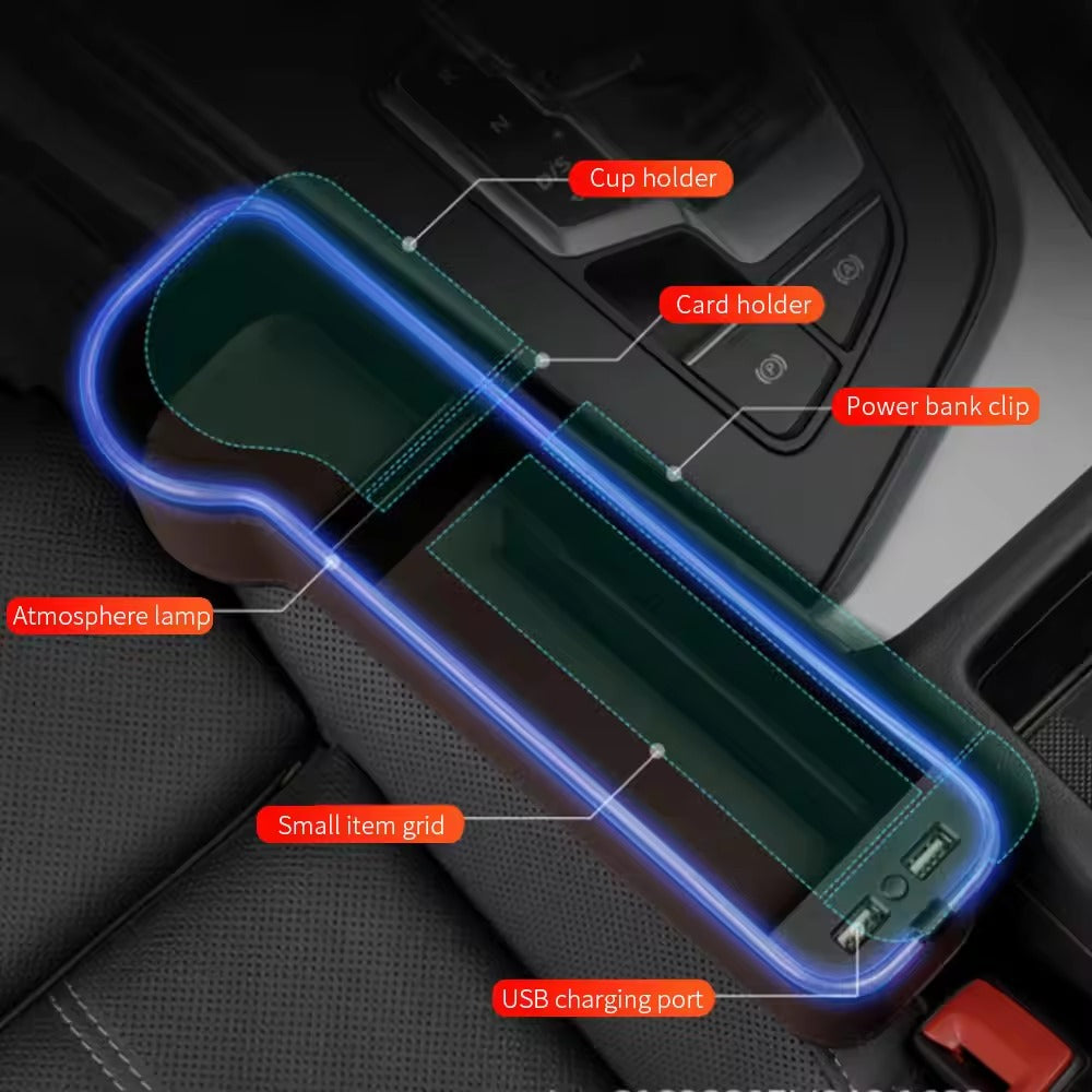 PU Leather Car Seat Gap Filler Organizer with USB Charging