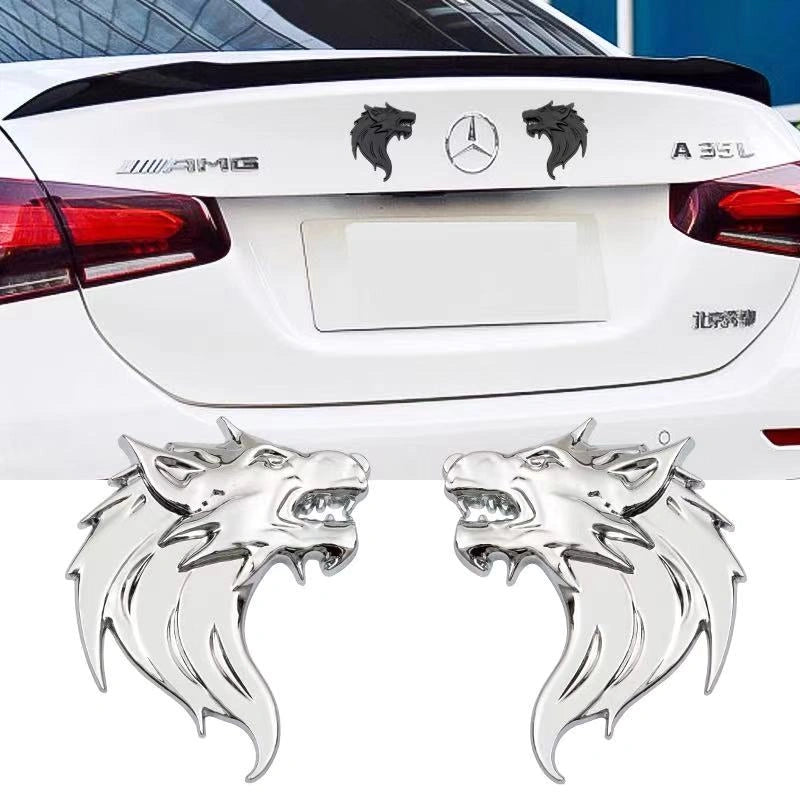 Wolf 3D Car Badge Sticker (Set of 2)-ملصق شارة سيارة وولف ثلاثي الأبعاد (مجموعة من قطعتين)-Auto-Emporio-Kuwait.0