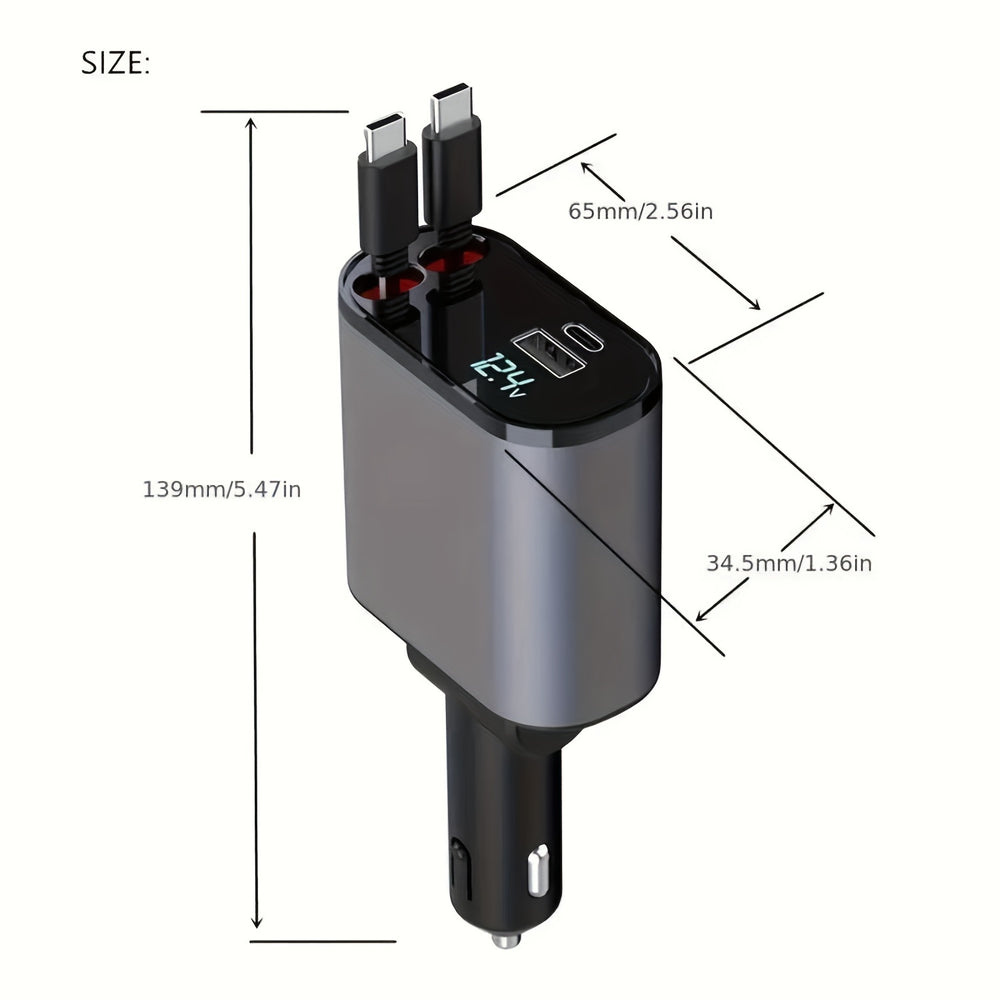 Car Charger with 2 USB Ports Fast Charging 4 in 1 60W