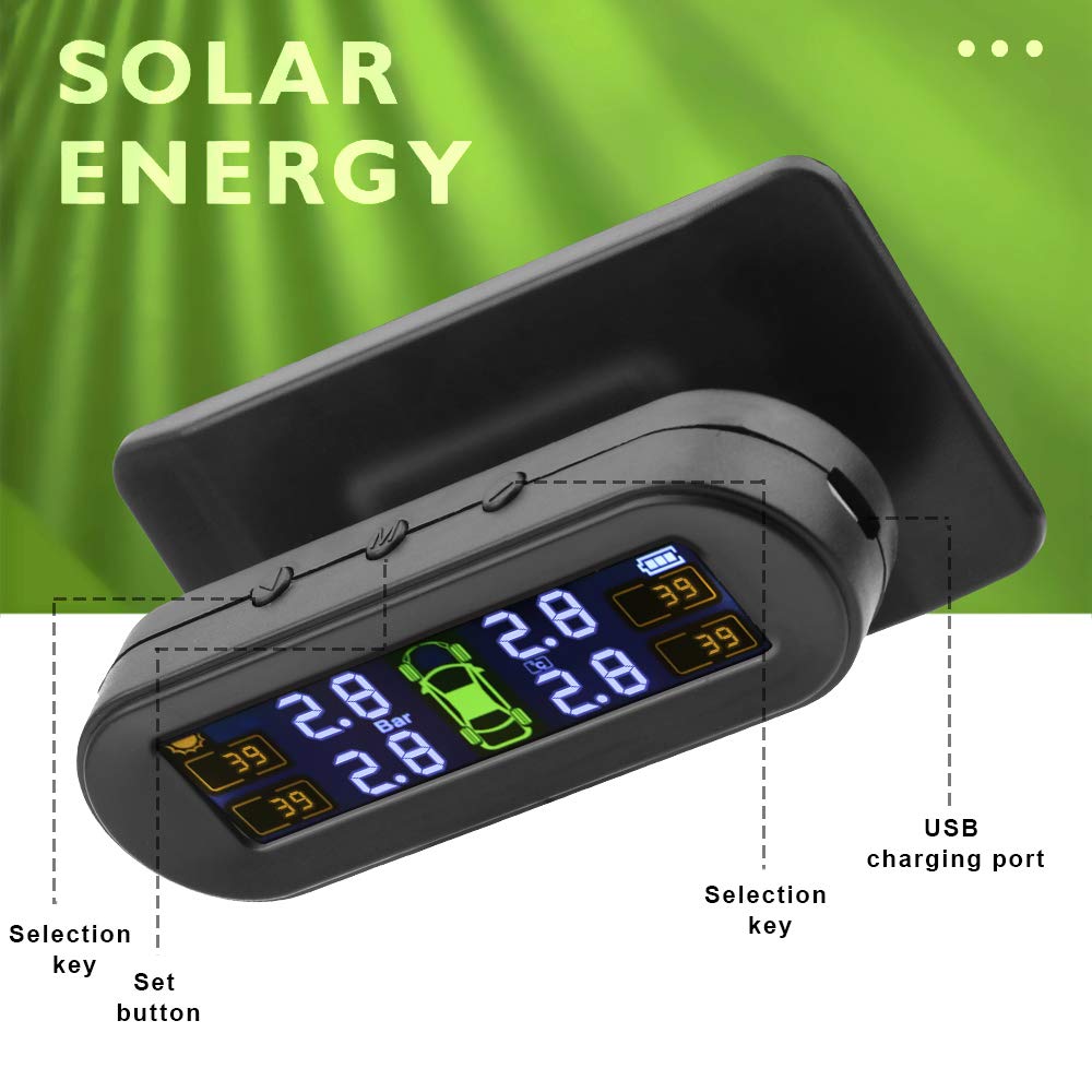 Solar Tire Pressure Monitoring System(TPMS) with 4 Sensors