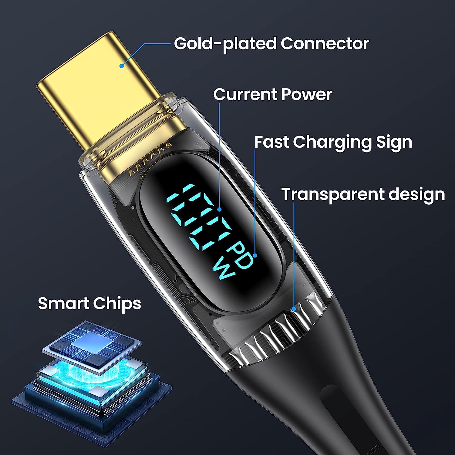 USAMS PD100W 6in1 Fast Charging & Data Cable with Led Display