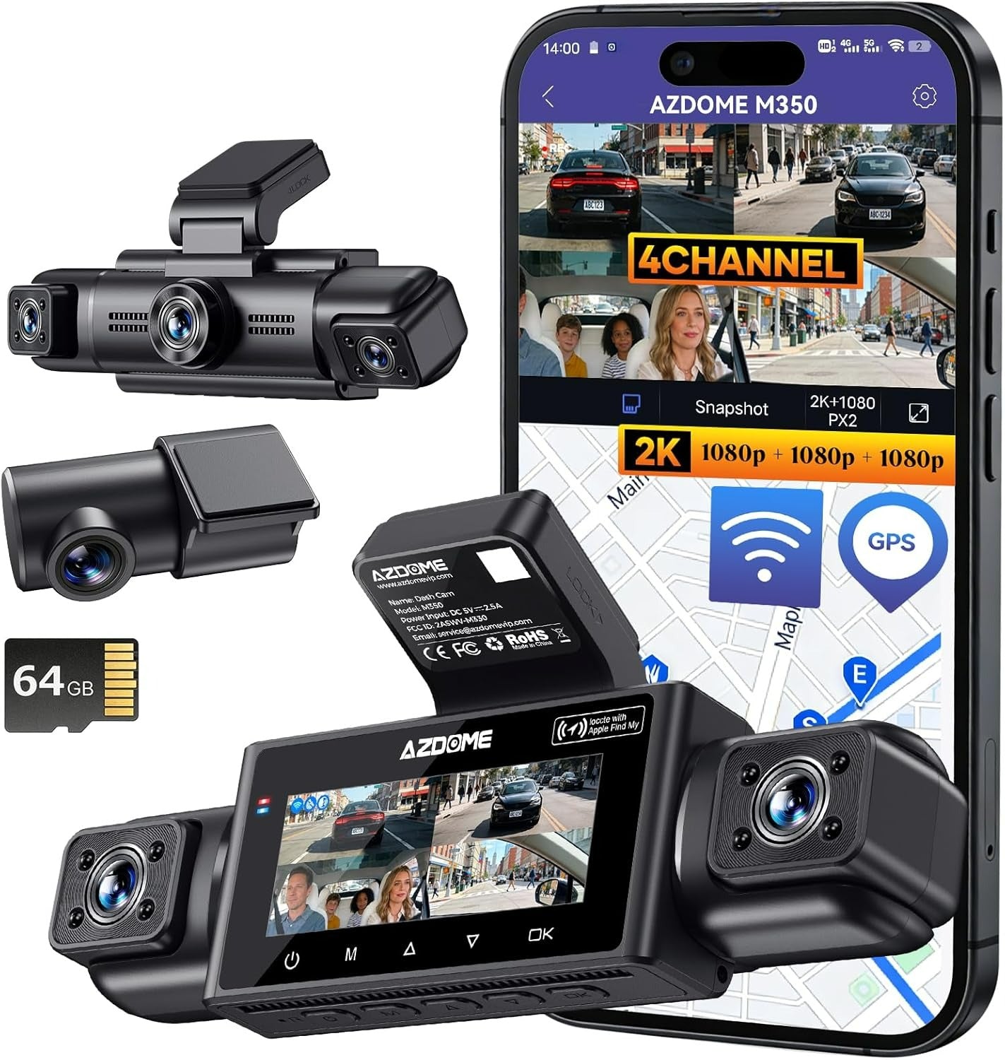 AZDOME M350 4CH Dash Cam with 5G WiFi