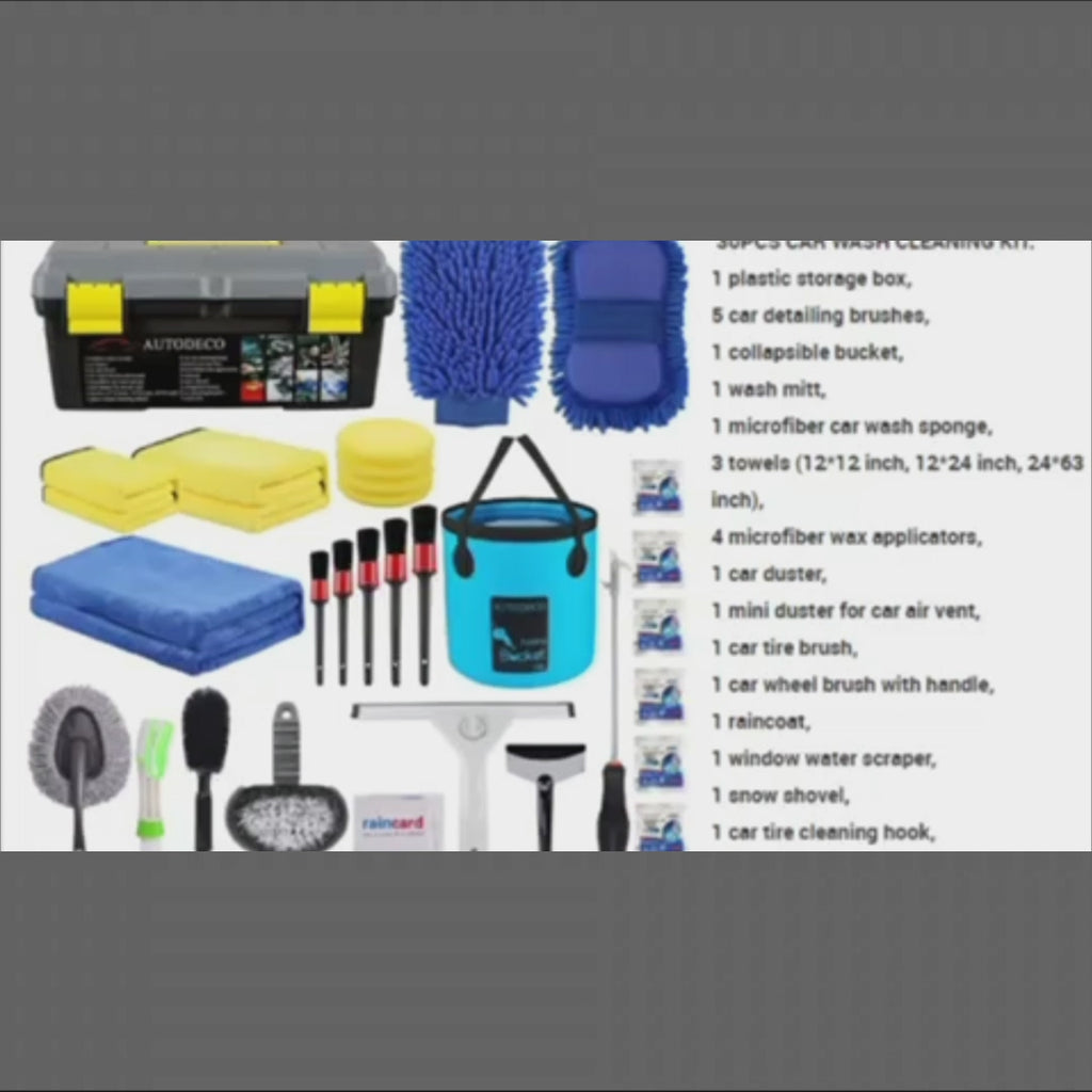 AUTODECO 30Pcs Car Wash Cleaning Kit - Car Care Wash Tools Set Car  Detailing Set with Collapsible Bucket Snow Shovel