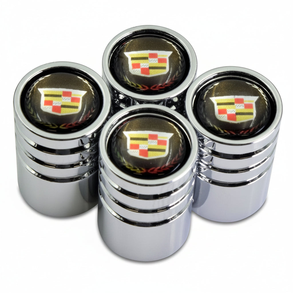 Four chrome car emblem stickers with a visible brand logo on a white background.