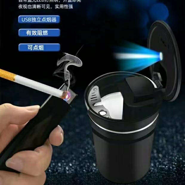 LED Light Ashtray with Cigarette Lighter