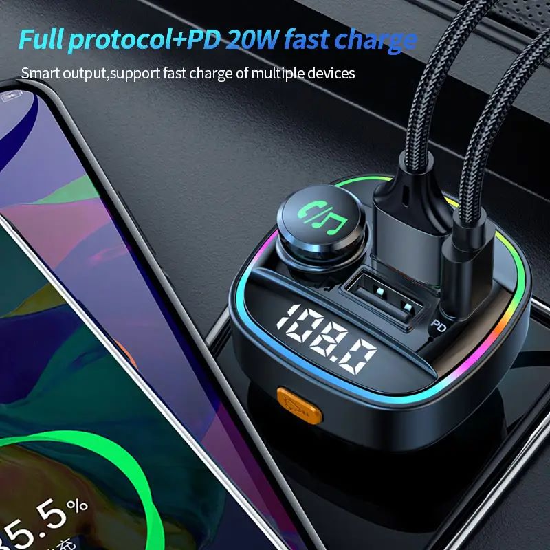 C22 Bluetooth FM Wireless Transmitter MP3 Player QC3.0 PD 20W Fast Charger