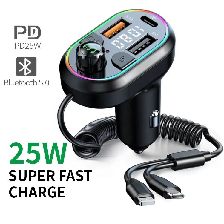 CS1 3-In-1 66W Super Fast Car Charger MP3 Player Bluetooth FM