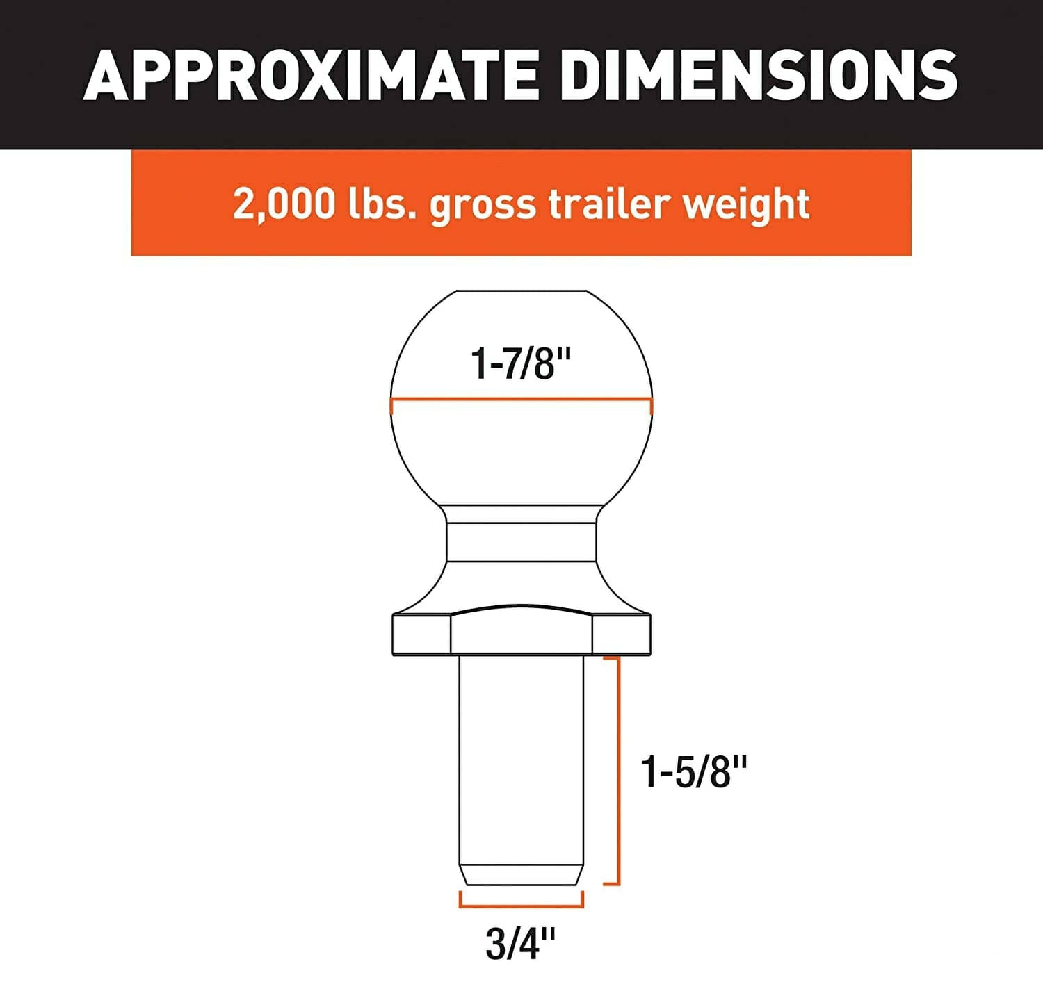 Chrome Trailer Hitch Ball, 2,000 lbs, 1-7/8-Inch